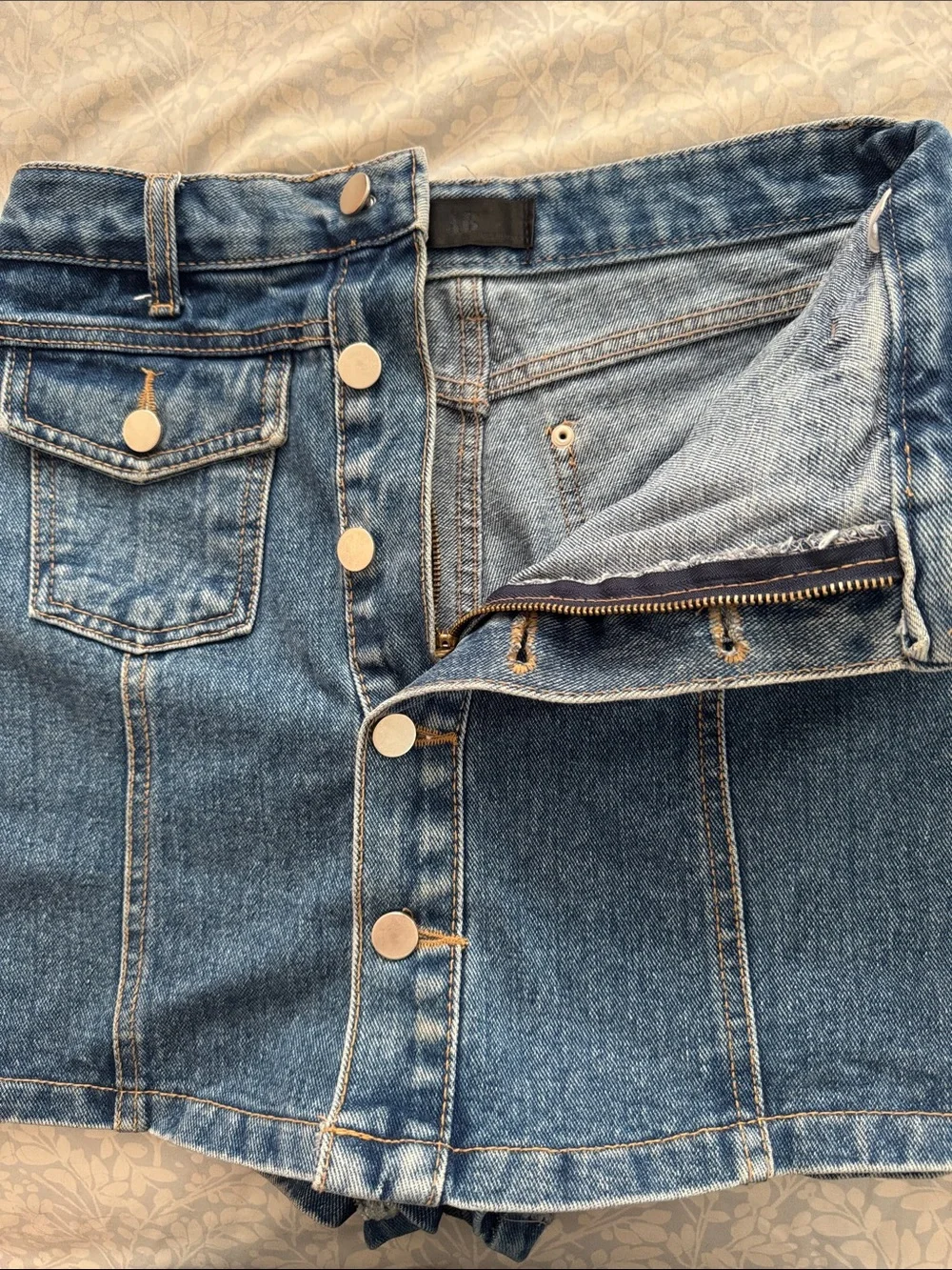 Classic Blue Denim Button-Front Mini Shorts